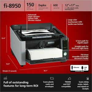 Ricoh fi-8950 ADF Scanner - Refurbished - Duplex Scanning - USB