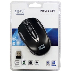 Adesso iMouse S50 Travel Mouse - Radio Frequency - USB - Optical - 3 Button(s) - Black - Wireless - 9.14 m - 2.40 GHz - 12