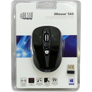Adesso iMouse S60B Mouse - Radio Frequency - USB - Optical - 6 Button(s) - Black - Wireless - 9.14 m - 2.40 GHz - 1600 dpi