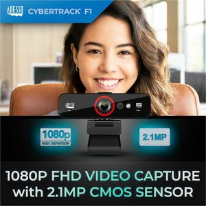 Adesso CyberTrack F1 Webcam - 2.1 Megapixel - 30 fps - USB 2.0 - 1 Each - 1920 x 1080 Video - CMOS Sensor - Fixed Focus - 