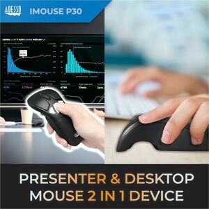 Adesso iMouse P30 Travel Mouse/Presentation Pointer - Radio Frequency - USB - 9 Button(s) - Wireless - 30.48 m - 2.40 GHz 