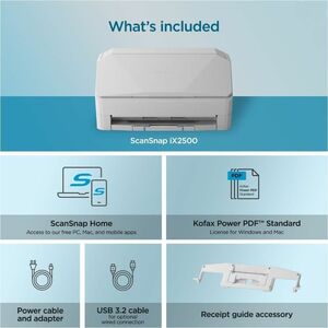 Ricoh ScanSnap iX2500 Large Format ADF/Manual Feed Scanner - 600 dpi Optical - White - 45 ppm (Mono) - 45 ppm (Color) - Co