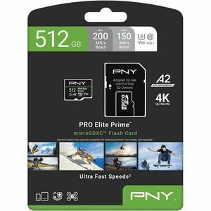 PNY PRO Elite Prime 512 GB Class 10/UHS-I (U3) microSDXC - V30 - 1 - 200 MB/s Lesegeschwindigkeit - 150 MB/s Schreibgeschw