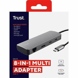 Trust Dalyx USB-Typ C Docking Station für Notebook, Tablet-PC - Ladefunktion - Speicherkartenleser - SD, microSD - Grau - 