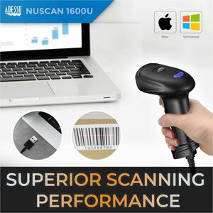 Adesso NuScan 1600U Healthcare, Warehouse Handheld Barcode Scanner - Cable Connectivity - 300 scan/s - 406.40 mm Scan Dist