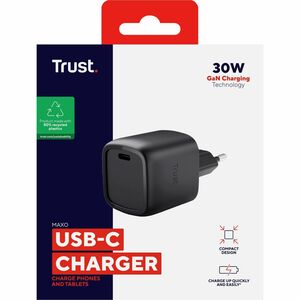 Adattatore CA Trust Maxo - 30 W - Adattatore universale - 1 USB Type-C - Per Smartphone, Computer portatile, Tablet PC - E