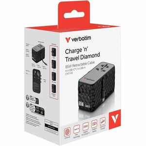 Adattatore CA Verbatim - 85 W - Adattatore universale - 1 USB - 3 USB Type-C - Per Computer portatile, Smartphone, Diffuso