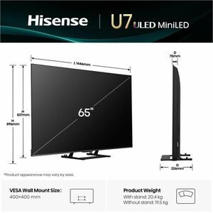 Smart LED-LCD TV Hisense U7Q 65U79Q - 165,1 cm - 4K UHDTV - High Dynamic Range (HDR) - Nero - HDR10, HDR10+ Adaptive, HDR1