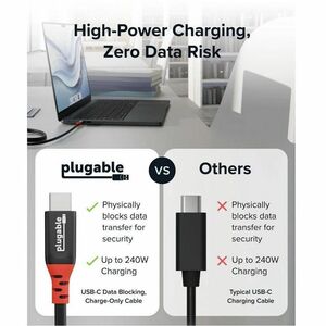 Plugable USB C to USB C Cable, Data Blocker Charge Only Cable (1m/3.3ft): 240W Safe Fast Charging - for MacBook, iPhone 15