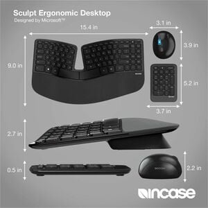 Incase Designed by Microsoft Sculpt Ergonomic Desktop Keyboard & Mouse - Wireless Keyboard - Wireless Mouse - BlueTrack - 