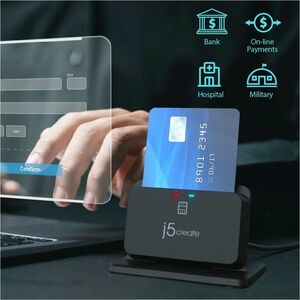 j5create JUR261-N Contact Smart Card Reader - Black - Banking, Government - TAA Compliant - CableUSB 2.0 Type A, USB 3.2 (