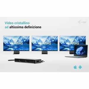 i-tec 3 Port(s) USB Type C Docking Station for Notebook, Monitor - Portable - 3 Displays Supported - 4K, 4K @ 60Hz, 2K @ 1