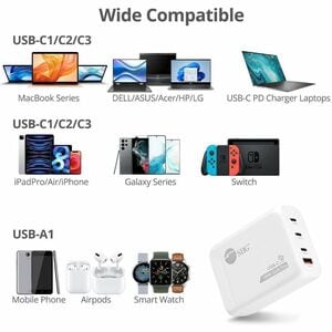 SIIG 100W GaN PD Combo Charger - 3C1A - 100W GaN PD Combo Power Charger - 3C1A - USB-C Charging Station - Portable USB Typ