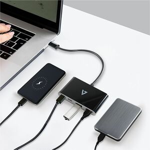 V7 V7UC2A2CHUB-BLK USB Hub - USB Type C - 5 GB/s - Smartphone, Notebook - Black - 4 Total USB Port(s) - PC, Mac