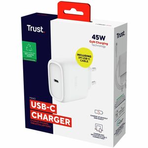 Trust Maxo 45 W AC Adapter - Universal Adapter - 1 USB Type-C - For Smartphone, Tablet PC, Notebook - Europe - 2 m Cable -