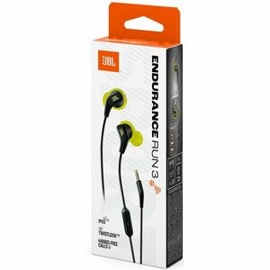 JBL Endurance Run 3 Wired Earbud, Behind-the-ear Stereo Earset - Black, Lime - Binaural - In-ear - 20 Hz to 20 kHz - Mini-
