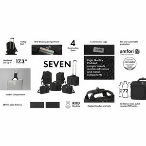Dicota SEVEN Carrying Case (Backpack) for 35.6 cm (14") to 40.6 cm (16") Notebook - Black - RFID Resistant, Water Proof Bo