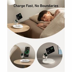 Caricatore a induzione ANKER MagGo A25M3 - Bianco, Argento - Per Dispositivo abilitato Qi2, iPhone, Smartwatch, AirPod, Ea