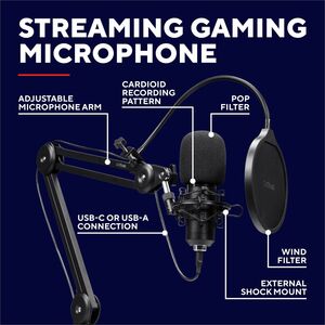 Microphone EMITA II+ avec bras articulé - GXT270-Filtre Anti-Pop et Anti-Vent, Gamer USB Micro avec Directivité Cardioïde 