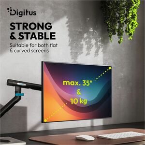 Digitus Desk Mount for Monitor, Flat Panel Display, Curved Screen Display - Black - Height Adjustable - 1 Display(s) Suppo
