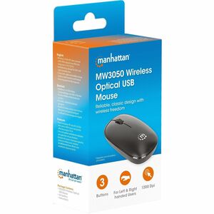 MW3050 Wireless Optical Mouse, Black, 1200dpi, 2.4Ghz (up to 10m), USB, Ambidextrous, Three Button with Scroll Wheel, USB-