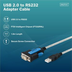 Digitus 1,80 m Seriell/USB Datentransferkabel - 1 Stück - Cable for Peripheriegerät, Modem, Controller, PC, Notebook, USB 