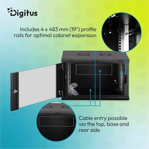 Digitus Dynamic-N 7U Wandmontierbar Geschlossener Schrank Rackschrank für Networking, Server - Schwarz - Stahl, Glas, Blec