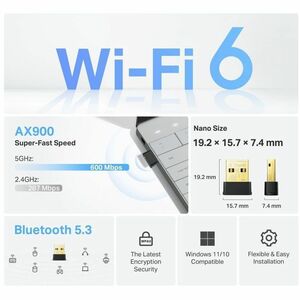 TP-Link Archer TX10UB Nano IEEE 802.11 a/b/g/n/ac/ax Bluetooth 5.3 Dual Band Wi-Fi/Bluetooth Combo Adapter for Desktop Com
