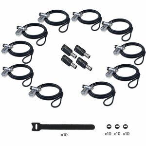 StarTech 10-Pack 3-in-1 Dual-Access Laptop Lock, 6.6ft (2m) Keyed Alike/Combination for Noble Wedge®/Nano/K-Slot; Anti-The