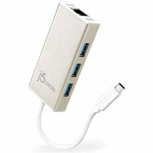 j5create JCH471 USB/Ethernet Combo Hub - USB Type C - 125 MB/s, 640 MB/s - Desktop, Notebook - Portable - 3 Total USB Port