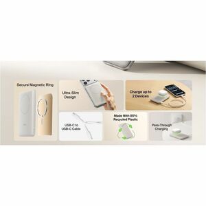 Belkin BoostCharge Power Bank - White - For Qi2-enabled Device, iPhone - 5000 mAh - 20 W - USB Type-C Connector - 1 x USB 