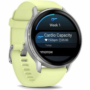 Garmin Venu 4 Smart Watch - Silver Case Color - Citron Band Color - Stainless Steel, Metal Body Material - Fiber Reinforce