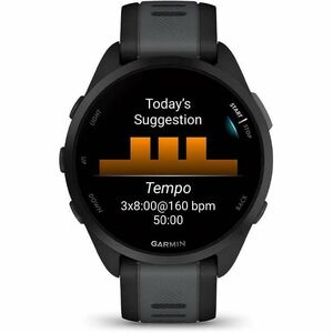 Garmin Forerunner 165 Smart Watch - Round Case Shape - Black Body Color - Slate Grey Band Color - Fiber Reinforced Polymer