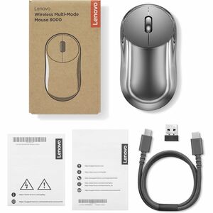 Lenovo 8000 Full-size Maus - Bluetooth/Radio-Frequenz - USB Typ-A - Infrarot - 5 Taste(n) - Grau - 1 Box - PC, Mac - Kabel