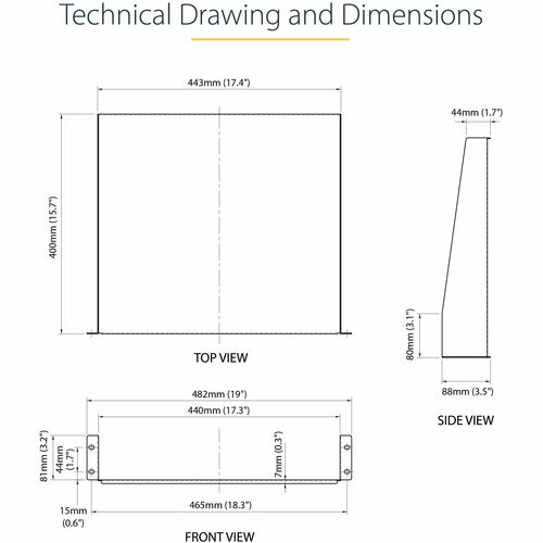 StarTech.com 2HE 19 Zoll Fachboden für Netzwerkschrank, Freitragendes Serverschrank boden/rack ablage, Tragkraft 20kg, 16"