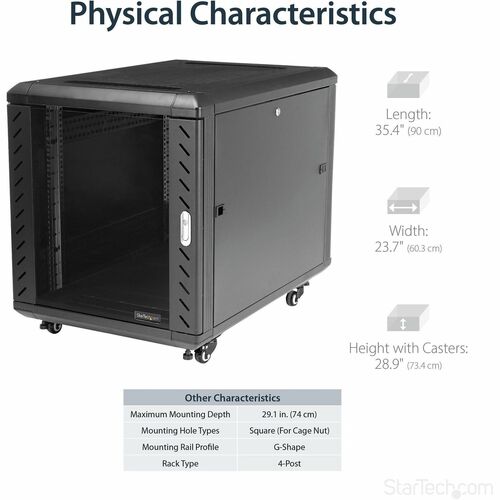 StarTech.com 4-Pfosten 12HE Server Rack, 19"" Datenschrank für Computer / IT-Ausrüstung, Heimnetzwerk-Rack, Server-Rack mi