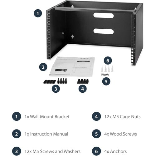 StarTech.com Soporte Montaje en Pared de 6U 13.78in Profundidad Rack Horizontal para Patch Panel Parcheo - Acero - 20.05kg