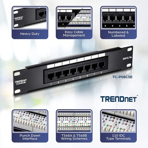 8-Port Cat. 5e Unshielded Patch Panel (10" wide)