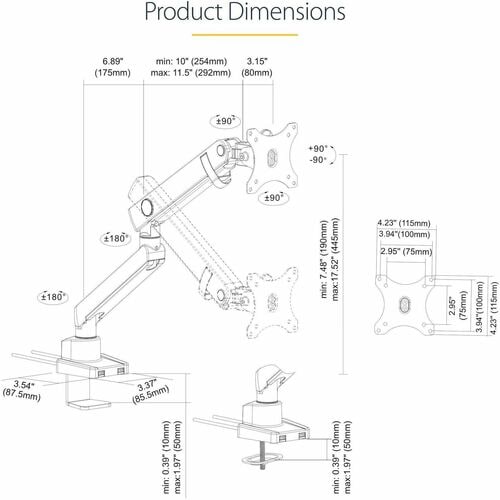 StarTech.com ARMSLIM2USB3 Soporte de Escritorio con Brazo para Monitor con 2 Puertos USB 3.0 - VESA - Altura ajustable - 1