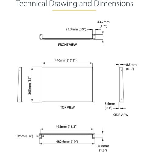 StarTech.com 1HE 19 Zoll Fachboden für netzwerk schrank, Freitragende Rack ablage, Frontmontage, Belastbarkeit 25kg, 30cm 