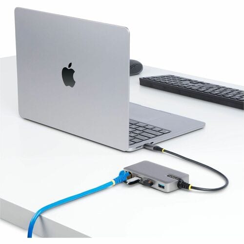 3-PORT USB-C HUB WITH ETHERNET PORTABLE USB HUB ADAPTER W/ GBE