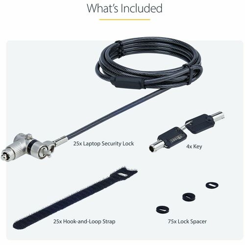 StarTech.com Paquete de 25 Candados Universales Nano Wedge®/Noble/K-Slot para Laptop - Cable de Seguridad de 2m - Llave Id