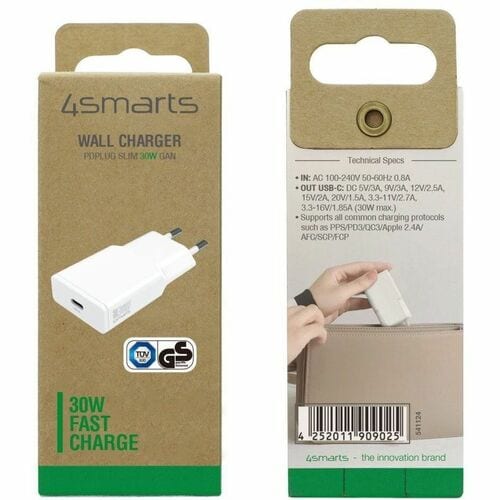 4smarts 541124. Aufladetyp: Drinnen, Energiequelle: AC, Aufladekompatibilität: Smartphone. Eingangsspannung: 100 - 240 V. 