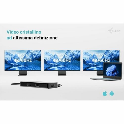 i-tec 3 Port(s) USB Type C Docking Station for Notebook, Monitor - Portable - 3 Displays Supported - 4K, 4K @ 60Hz, 2K @ 1