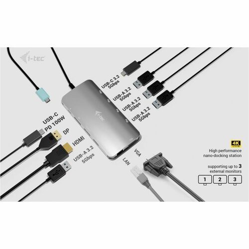 I-TEC USB-C NANO 3X LCD DOCK 3X LCD (DP HDMI VGA) PD 100 W