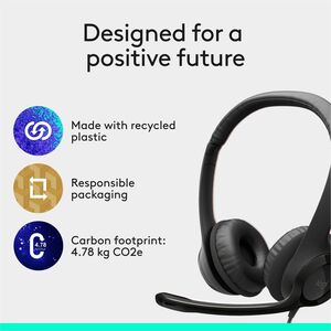 Logitech H390 Wired Headset for PC/Laptop, Stereo Headphones with Noise Cancelling Microphone, USB-A, In-Line Controls, Wo