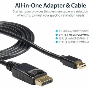 StarTech.com 6ft Mini DisplayPort to DisplayPort 1.2 Cable, 4K x 2K mDP to DisplayPort Adapter Cable, Mini DP to DP Cable 
