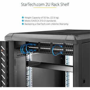 StarTech 2U Server Rack Cabinet Shelf, Fixed 22" Deep Cantilever Rackmount Tray for 19" AV/Network Enclosure w/Cage Nuts/S