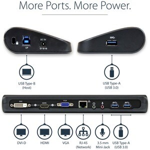 StarTech.com Station d'accueil USB 3.0 universelle double affichage pour PC portable - Réplicateur de ports HDMI DVI VGA a