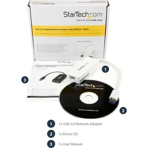 StarTech.com USB 3.0 to Gigabit Ethernet Adapter NIC w/ USB Port - White - Add a Gigabit Ethernet port and a USB 3.0 pass-
